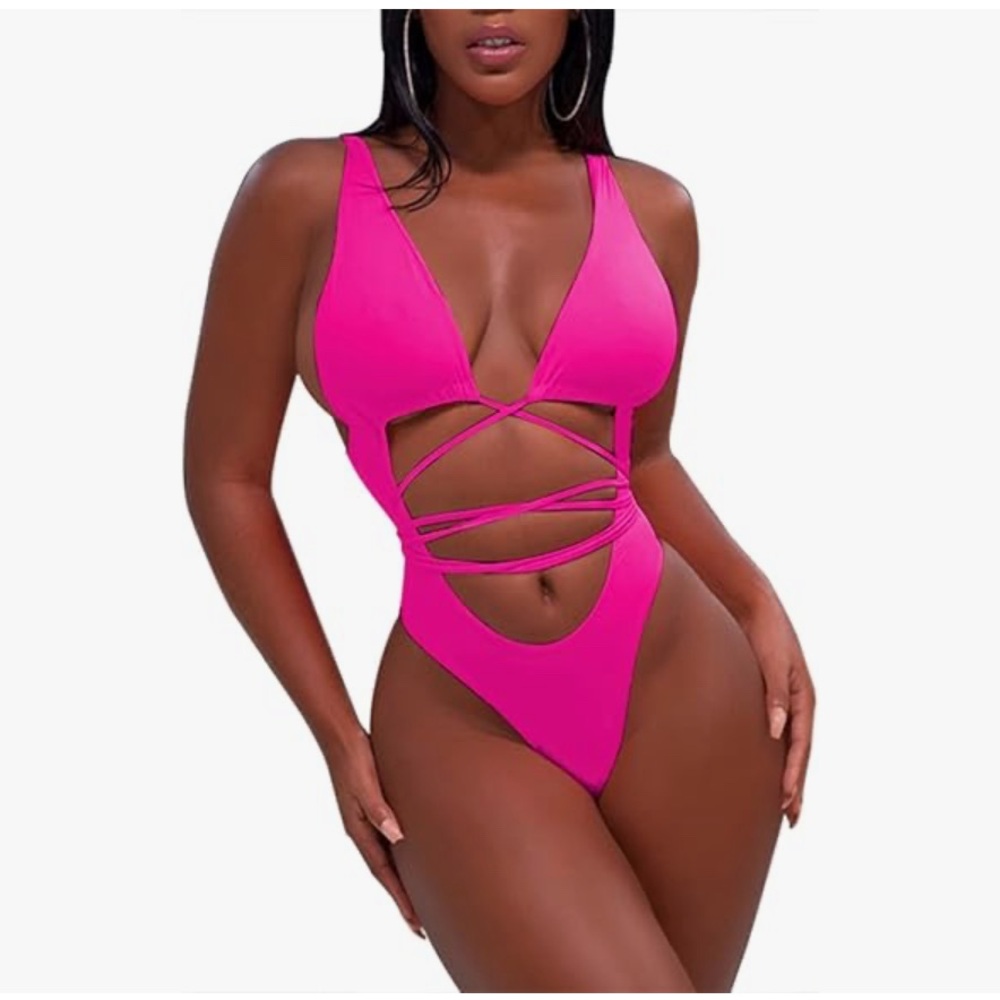 Hot Pink Strappy One-Piece Swimsuit